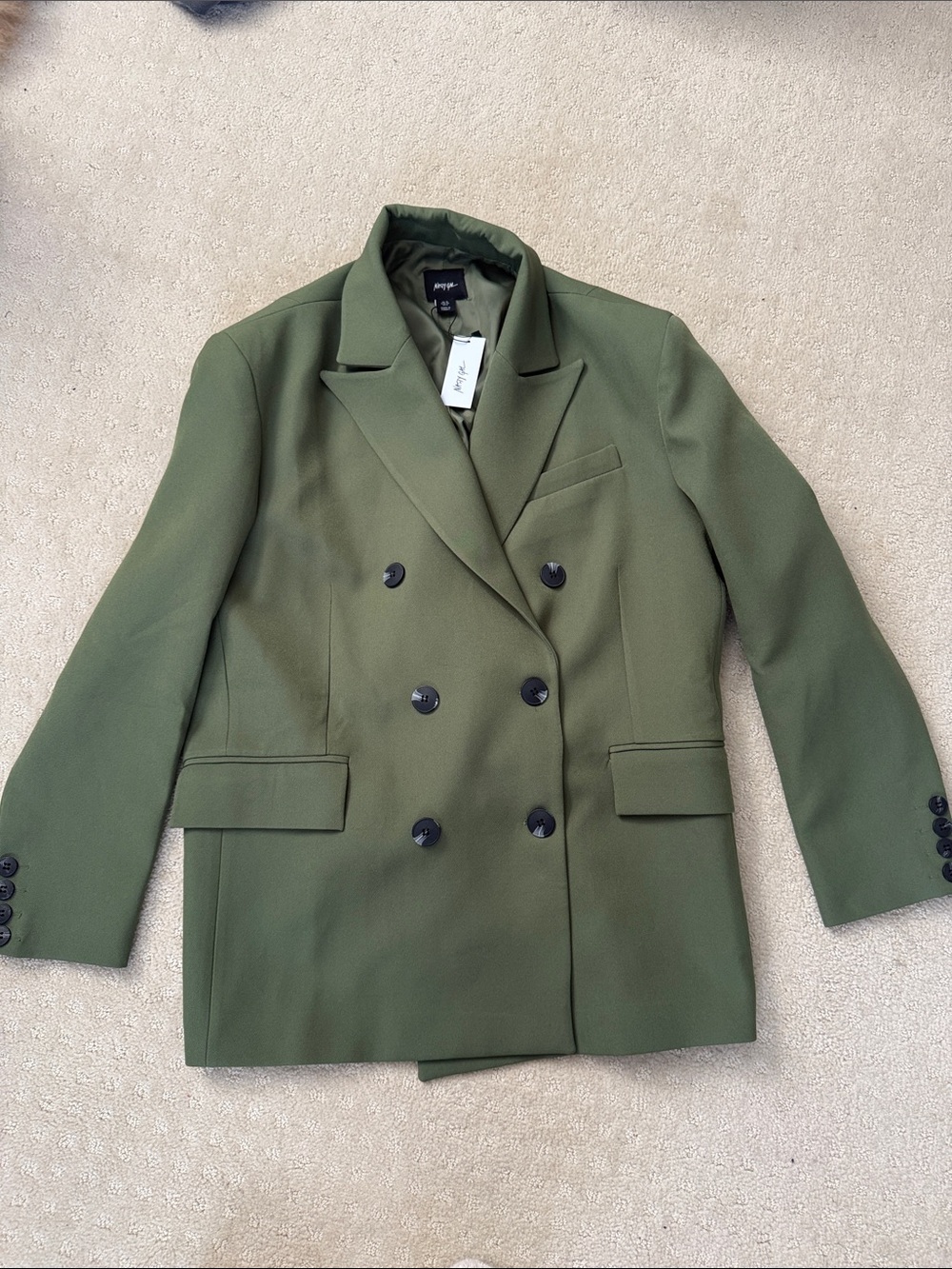 Nasty Gal Olive Green Double-Breasted Blazer